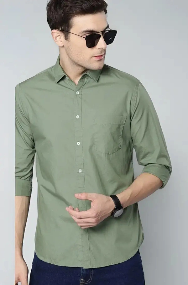 Men's Solid Slim Fit Cotton Casual Shirt with Spread Collar & Full Sleeves (Also Available in Plus Size) - S