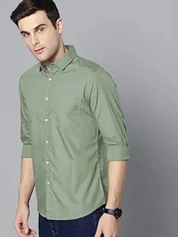 Men's Solid Slim Fit Cotton Casual Shirt with Spread Collar & Full Sleeves (Also Available in Plus Size) - S