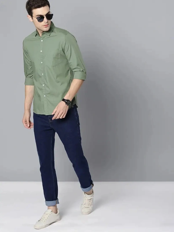 Men's Solid Slim Fit Cotton Casual Shirt with Spread Collar & Full Sleeves (Also Available in Plus Size) - L