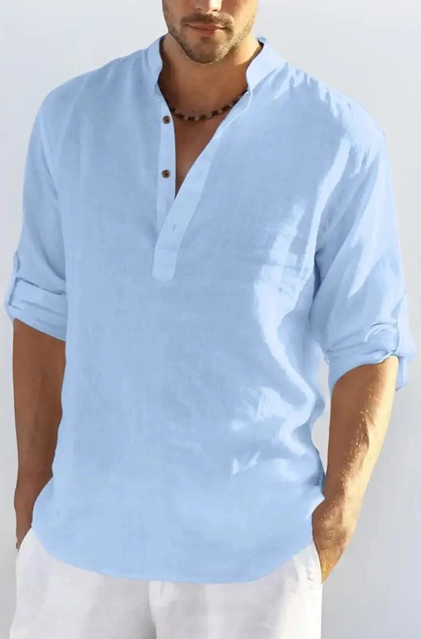 Men Solid Cotton Blend Full Sleeve Straight Kurta Shirt, Regular Fit Short Kurta Shirt for Men - M