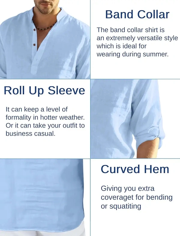 Men Solid Cotton Blend Full Sleeve Straight Kurta Shirt, Regular Fit Short Kurta Shirt for Men - M