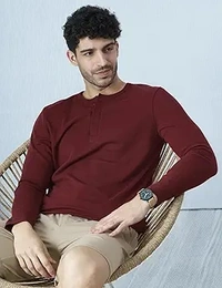 Men's Regular Fit Cotton Full Sleeve Crew Neck Henley T-Shirt | henley t shirts for men, t shirts for men casual, tshirt for men, mens tshirt, t-shirts for men - S