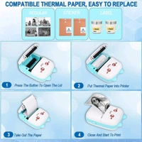 Mini Bluetooth Thermal Printer, Portable Label Printer Inkfree Printer for Android & iOS System, Black on White Thermal Printer with Roll of Print Paper, Stickers