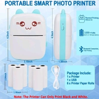 Mini Bluetooth Thermal Printer, Portable Label Printer Inkfree Printer for Android & iOS System, Black on White Thermal Printer with Roll of Print Paper, Stickers