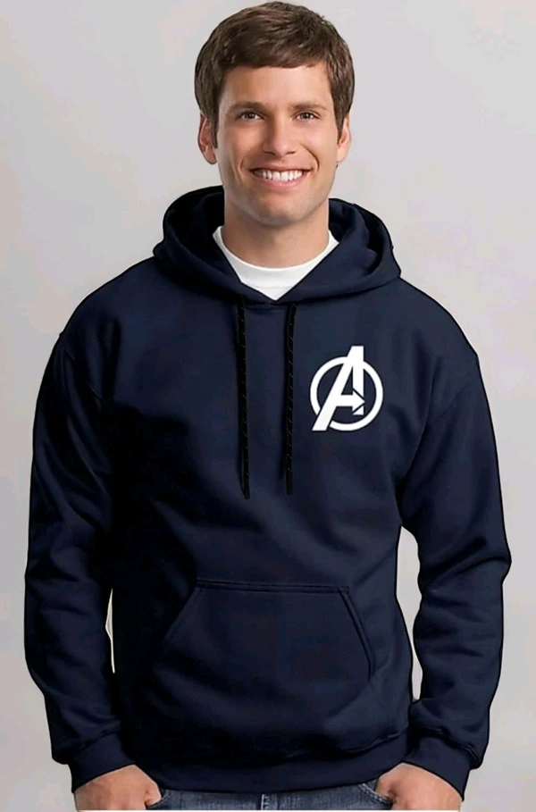 Cotton Men Full Sleeves top Trending Pocket Avenger Printed with Hooded Sweatshirt Hoodie - L