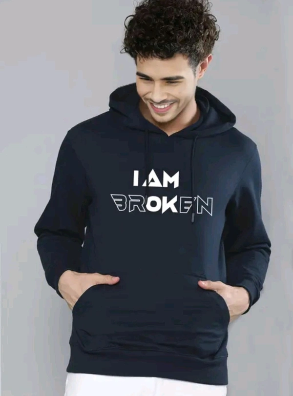 Men Navyblue Printed Full Sleeve Hooded Sweatshirt - M