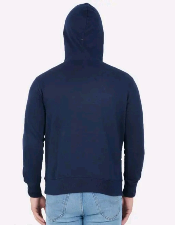 Men Navyblue Printed Full Sleeve Hooded Sweatshirt - M