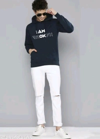 Men Navyblue Printed Full Sleeve Hooded Sweatshirt - M