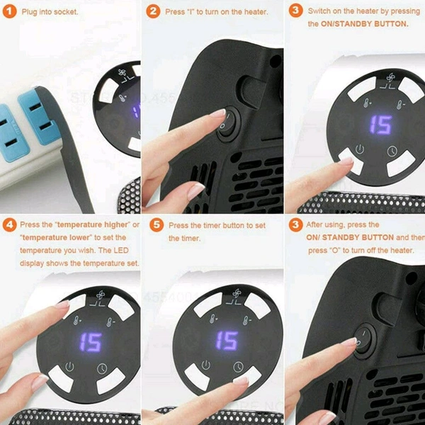 Portable Compact Design 220V, 500W Electric Heater, Table Mini Heater PTC Ceramic Heater, Adjustable Temperature Control from 15 to 30 °C, Overheat Protection, Push-Button Controls