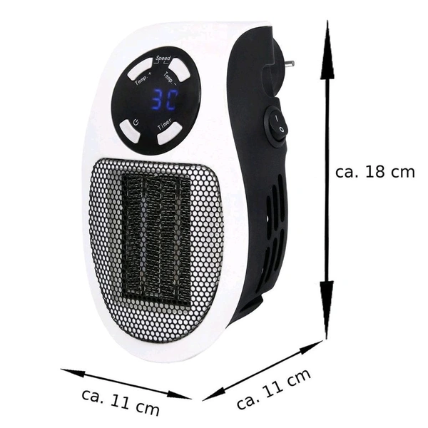 Portable Compact Design 220V, 500W Electric Heater, Table Mini Heater PTC Ceramic Heater, Adjustable Temperature Control from 15 to 30 °C, Overheat Protection, Push-Button Controls