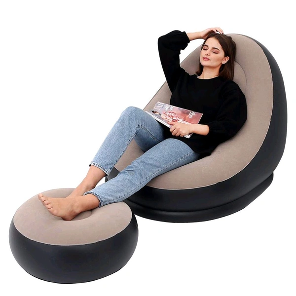 Inflatable Sofa Lounge Chair Ottoman, Blow Up Chaise Lounge Air Sofa, Indoor Flocking Leisure Couch for Home Office Rest, Inflated Recliners Portable Deck Chair for Outdoor Travel Camping Picnic. (airsofa / Air Pump Not included)