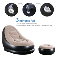 Inflatable Sofa Lounge Chair Ottoman, Blow Up Chaise Lounge Air Sofa, Indoor Flocking Leisure Couch for Home Office Rest, Inflated Recliners Portable Deck Chair for Outdoor Travel Camping Picnic. (airsofa / Air Pump Not included)