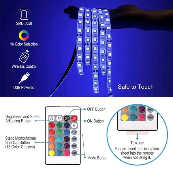 3M RGB LED Strip Lights, LED Mood Lights, Multi Coloured USB TV Backlight with Remote, TV PC Laptop Background Lighting, Home Movie Theater (1 Set)