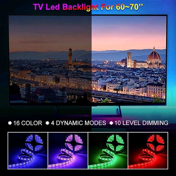 3M RGB LED Strip Lights, LED Mood Lights, Multi Coloured USB TV Backlight with Remote, TV PC Laptop Background Lighting, Home Movie Theater (1 Set)