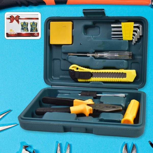 Multi Functional Hardware Tool Set Small Hand Tool Set Household Combination Electrician Toolbox (11 Pcs Set)
