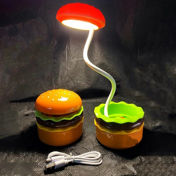 Burger Delight: Folding LED Night Lamp for Kids, Rechargeable Desk Lamp Study Desk Light for Study Room / Home / Office Burger Shape Decorative Table Top (1 Pc)