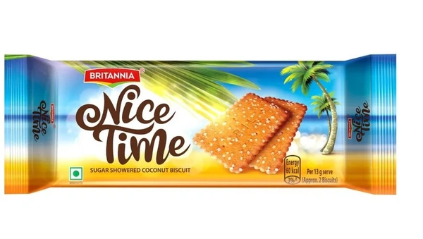 Britannia Nice Time - Coconut Biscuits, Crunchy, Teatime Snack, 59.4 g