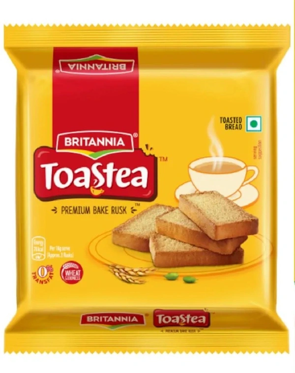Britannia Toastea Premium Bake Rusk With Goodness Of Elaichi, Sooji & Wheat, 63 g