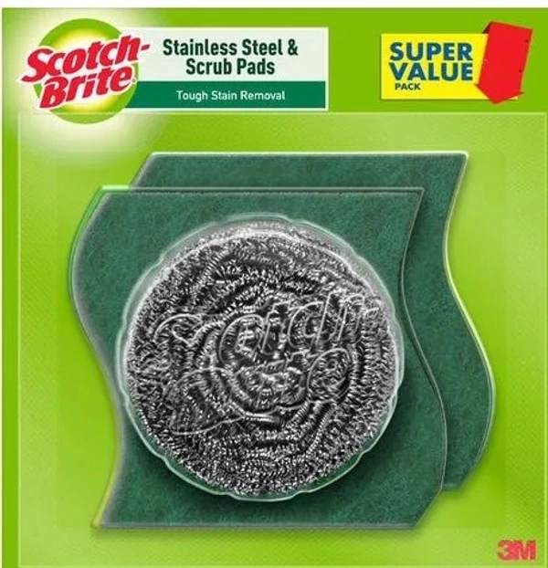 Scotch brite Steel Scrubber Combo (1pc Steel and 2pc Scurb pads), 3 pcs