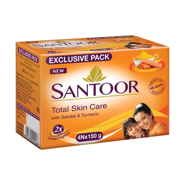 Santoor Santoor Sandal & Turmeric Bath Soap for Younger Looking & Glowing Skin, 150 g (Pack Of 4)