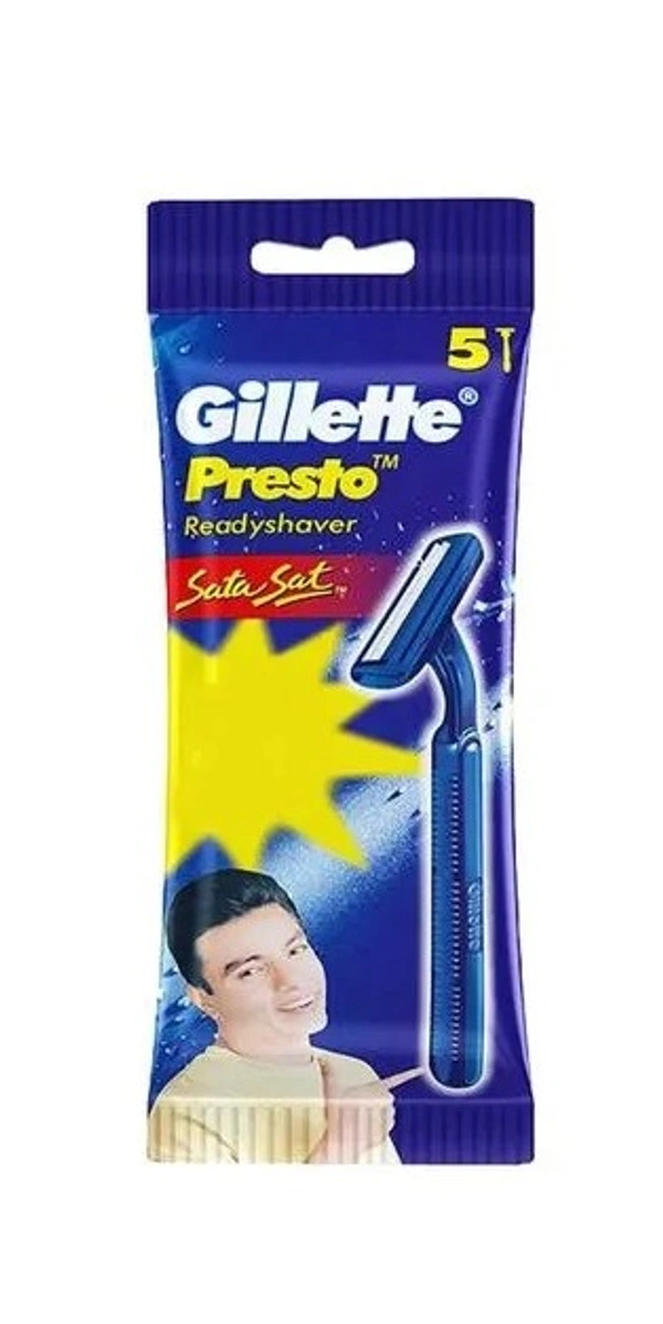 Gillette Presto Sata Sat Disposable Razor - Twin Blades, Long Handle, For Smooth Shaving, 5 pcs