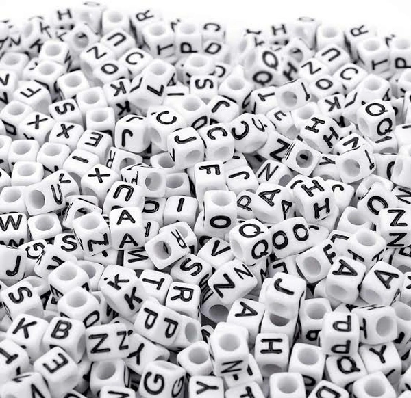 White Alphabet Beads 10g