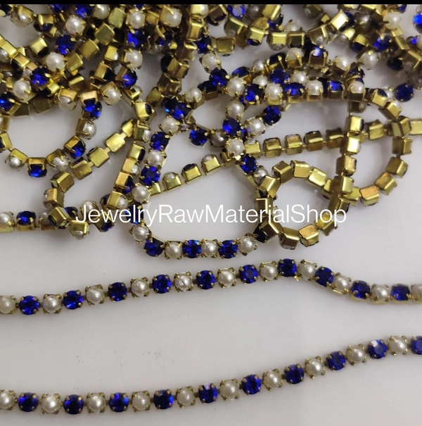 Blue Stone Pearl Chain 1mtr