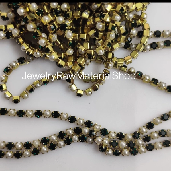 Dark Green Stone Pearl Chain 1mtr