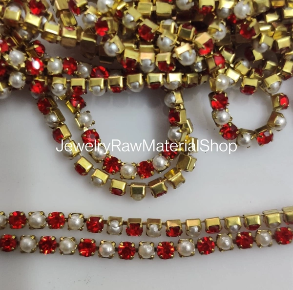 Red Stone Pearl Chain 1mtr