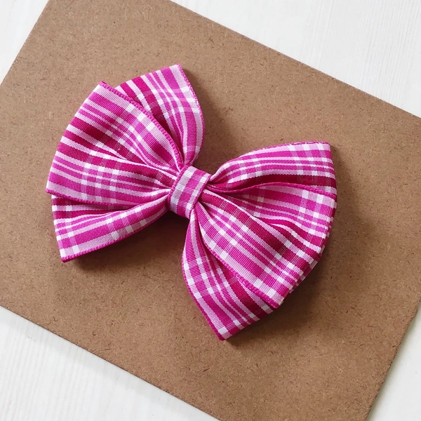 Checks Hairbow Clip - Dark Pink, 4"