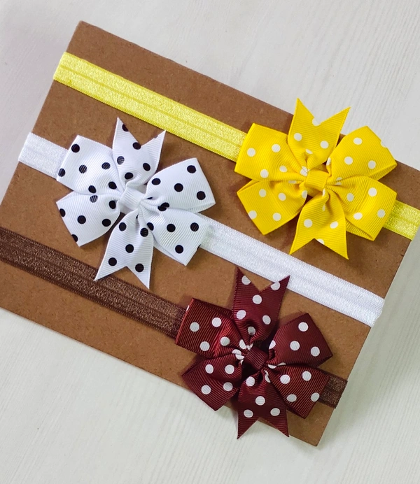 Baby Headbands In Pinwheel Bows - Brown*White*yellow, For 0 Months to 1 Year Baby.