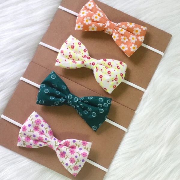Soft Cotton Bow Headbands Set Of 4 - Multicoloured, Free Size