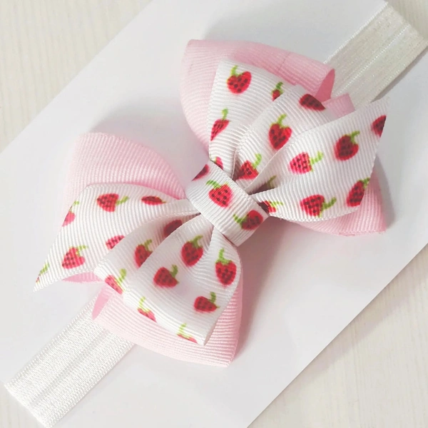 Strawberry Print Bow Headband  - Pink And Red, Free Size
