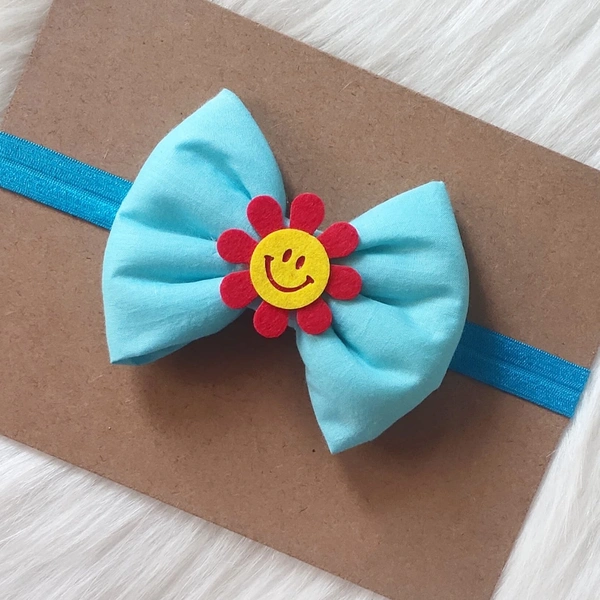 Smiley Bow Headband - Free Size, Sky Blue