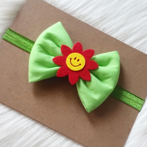 Smiley Bow Headband  - Parrot Green, Free Size