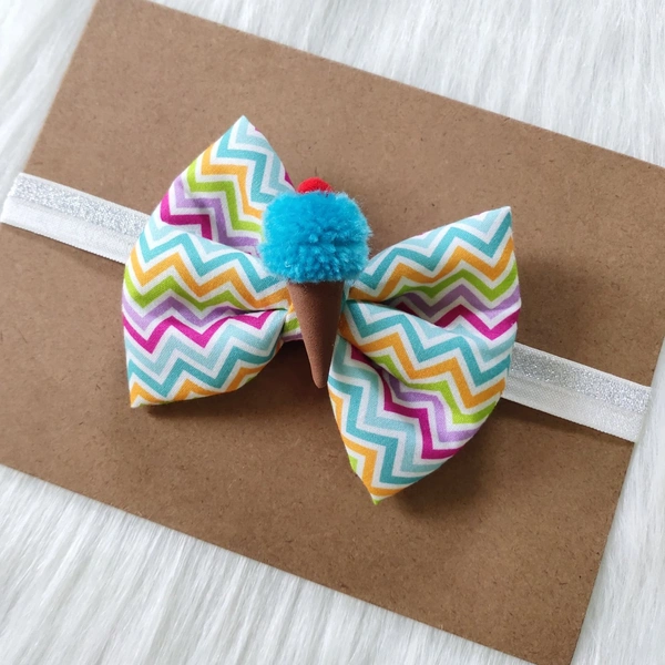 Ice-cream Cone Bow Headband  - Multicoloured, Free Size Stretchable