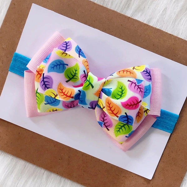 Leaf Printed Bow Headband  - Multicoloured, Free Size Stretchable Headband