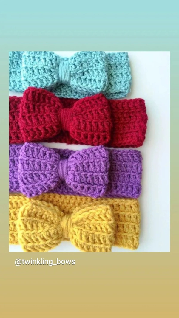 Crocheted Bow  Headbands Set Of 4 for 3 months to 1 Year Baby.  - Yellow *Purple* Maroon* Skyblue, 0 to 1 Year Baby