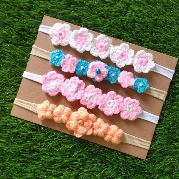 Little Flowers Baby Headbands (4 Headbands)  - Multi Colored, Free Size Stretchable