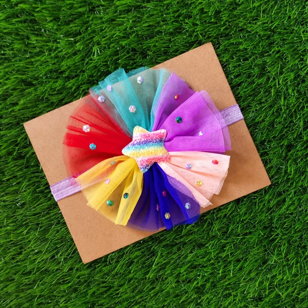 Tulle Rainbow Colour Bow With Rainbow Star - Multicoloured, Free Size
