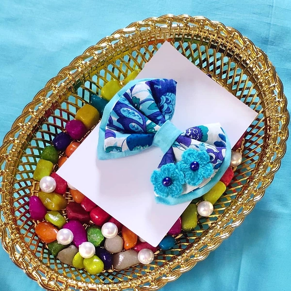 Blue Bird Bow Headband  - Blue, Free Size Stretchable
