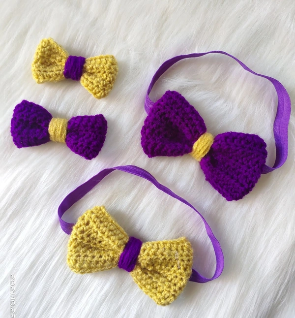 Crocheted Soft Bow Headbands And Hair Clips  - Two Colours, Stretchable Free Size Headbands