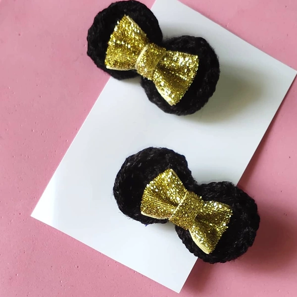 Minnie Mouse Hair Clips (pair)  - Black Golden, Small
