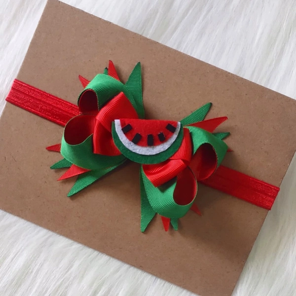 Watermelon Bow Headband  - Green Red, Free Size Stretchable Headband
