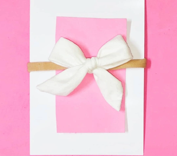 White Soft Knot Bow Baby Headband  - White, Free Size Stretchable Headband