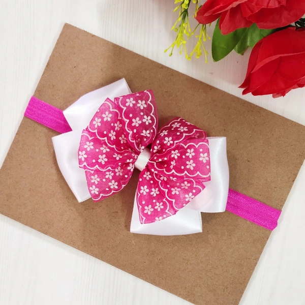 Baby/ toddlers Bow Headband  - White And Pink, Free Size Stretchable Headband