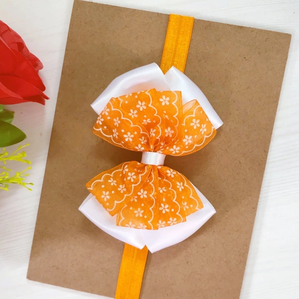 Baby /toddlers Bow Headband  - Orange And White, Free Size Stretchable Headband