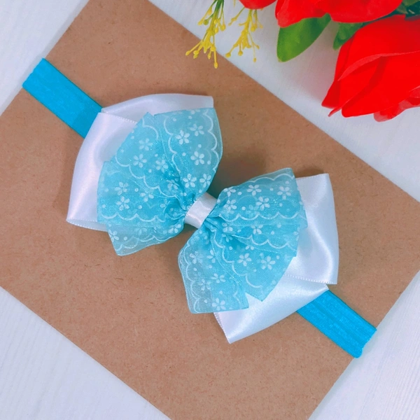 Baby /Toddler's Headband  - Sky blue And White, Free Size Stretchable Headband