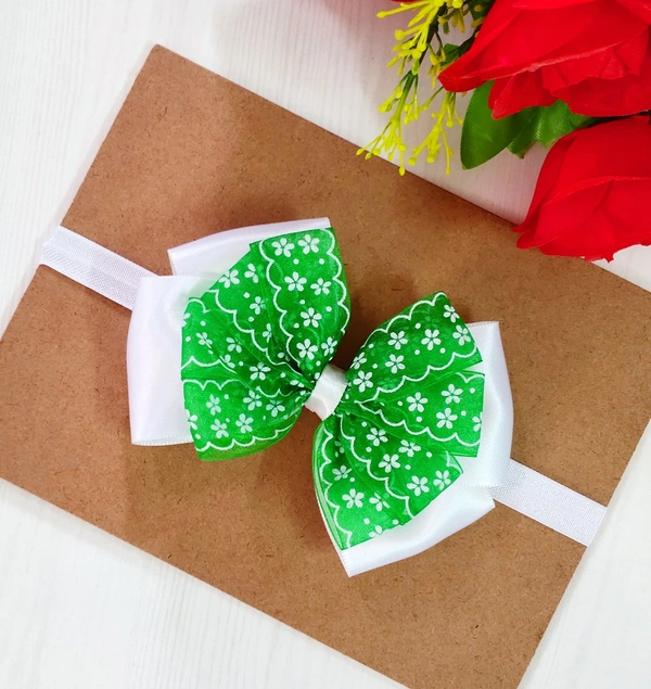 Baby /toddlers Headband  - Green And White, Free Size Stretchable Headband