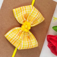 Checks Print Bow Headband  - Yellow Orange, Free Size Stretchable Headband